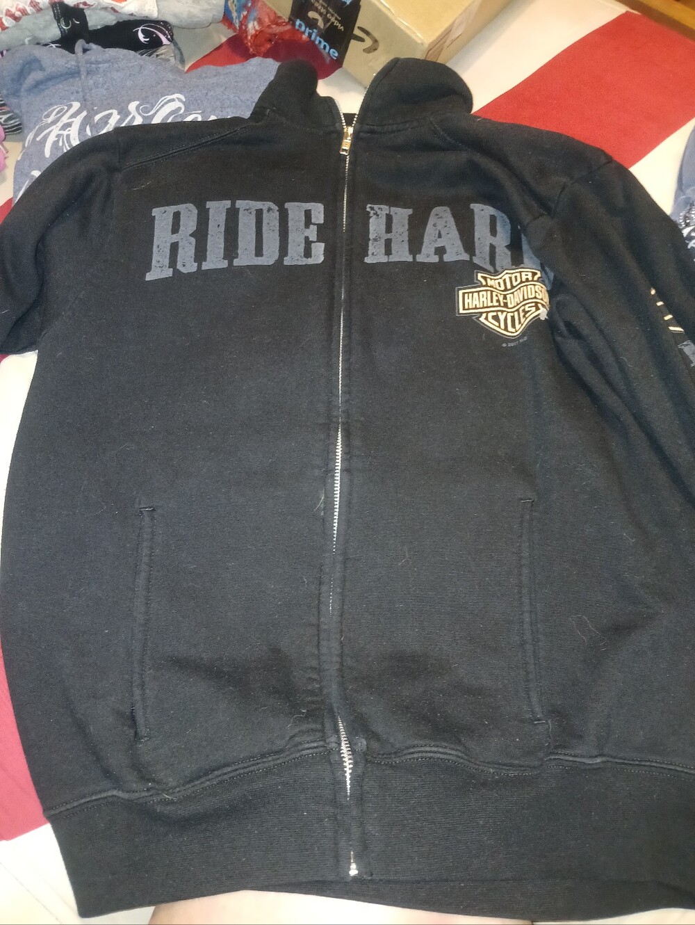 Harley-Davidson Black Zip Hoodie with Gray 'RIDE HARD' Text